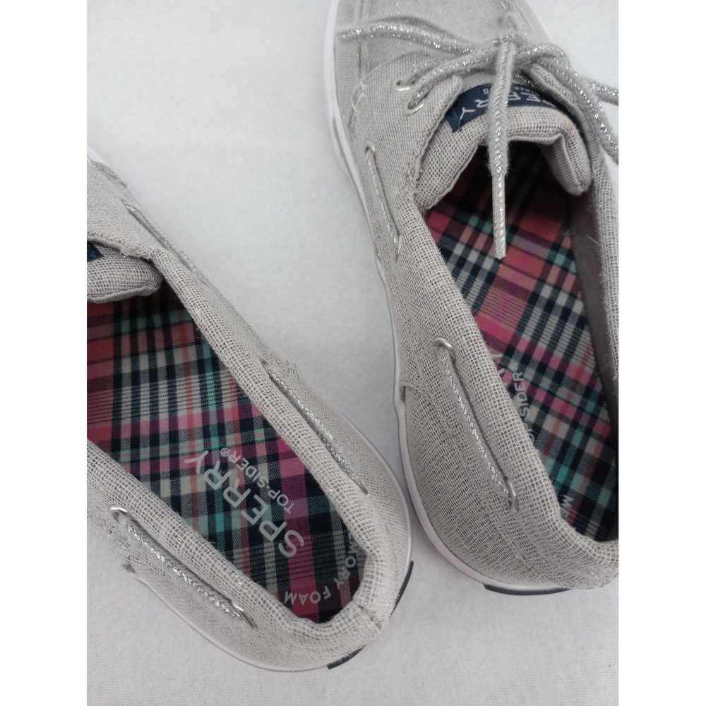Sperry Boat Shoes Girls 3M Grey Silver Glitter Canvas Memory Foam - Picture 6 of 8